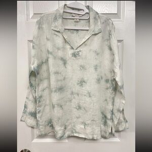 Rachel Zoe Womens Pullover Tie Dye 100% Linen Shirt Long Sleeve S